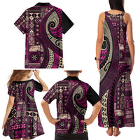 Vintage Samoa Siapo Mamanu Family Matching Tank Maxi Dress and Hawaiian Shirt Pink Samoan Tapa Motif - Polynesian Pride