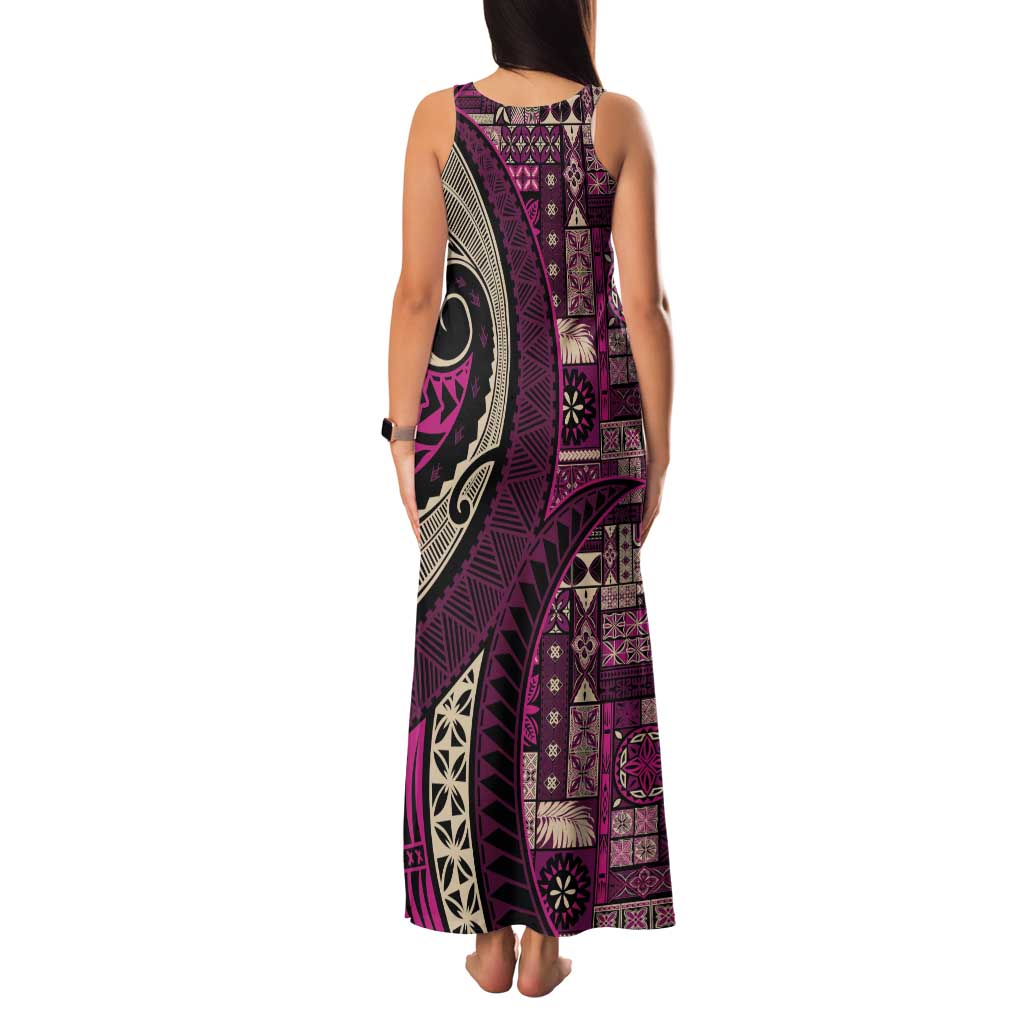 Vintage Samoa Siapo Mamanu Family Matching Tank Maxi Dress and Hawaiian Shirt Pink Samoan Tapa Motif - Polynesian Pride