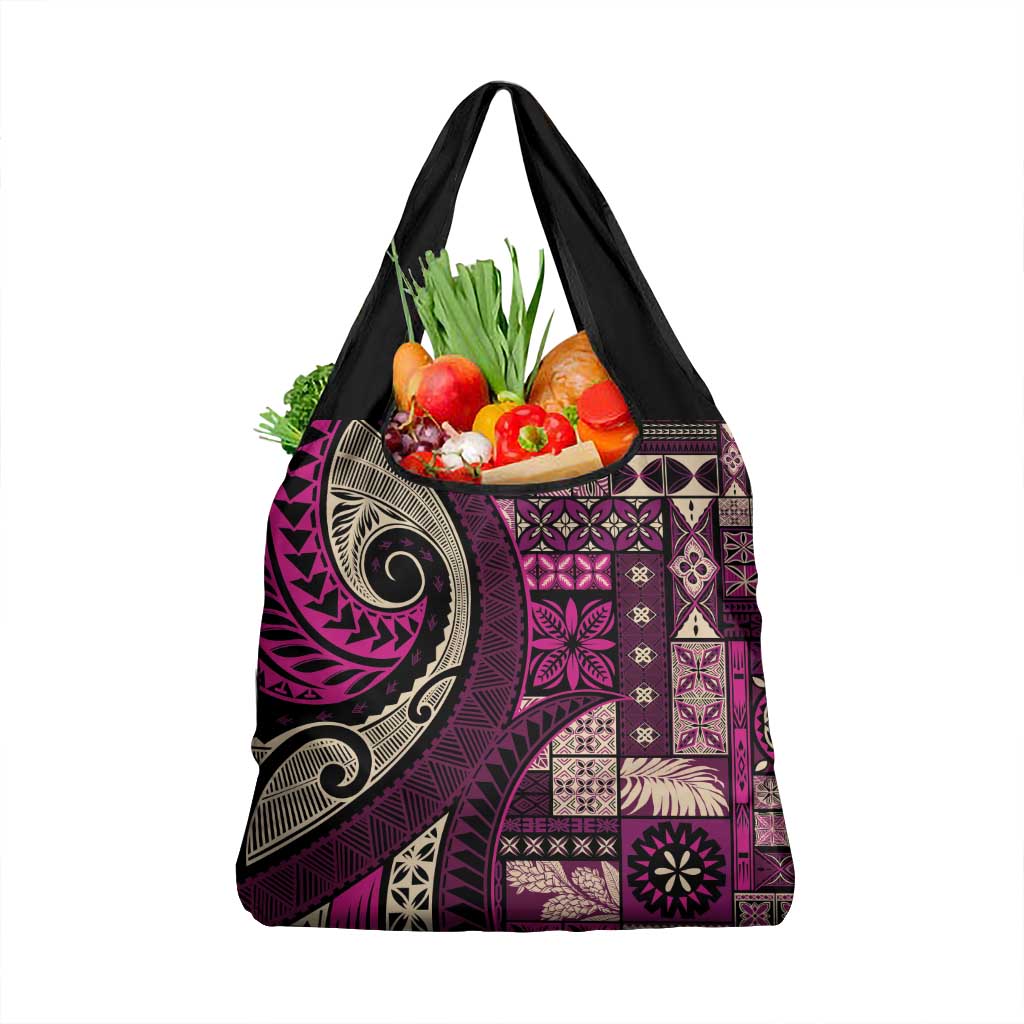 Vintage Samoa Siapo Mamanu Grocery Bag Pink Samoan Tapa Motif - Polynesian Pride