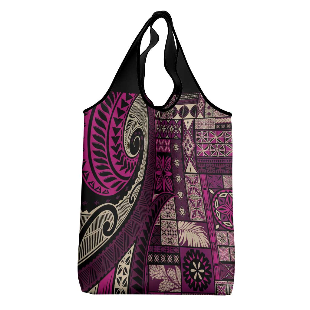 Vintage Samoa Siapo Mamanu Grocery Bag Pink Samoan Tapa Motif - Polynesian Pride