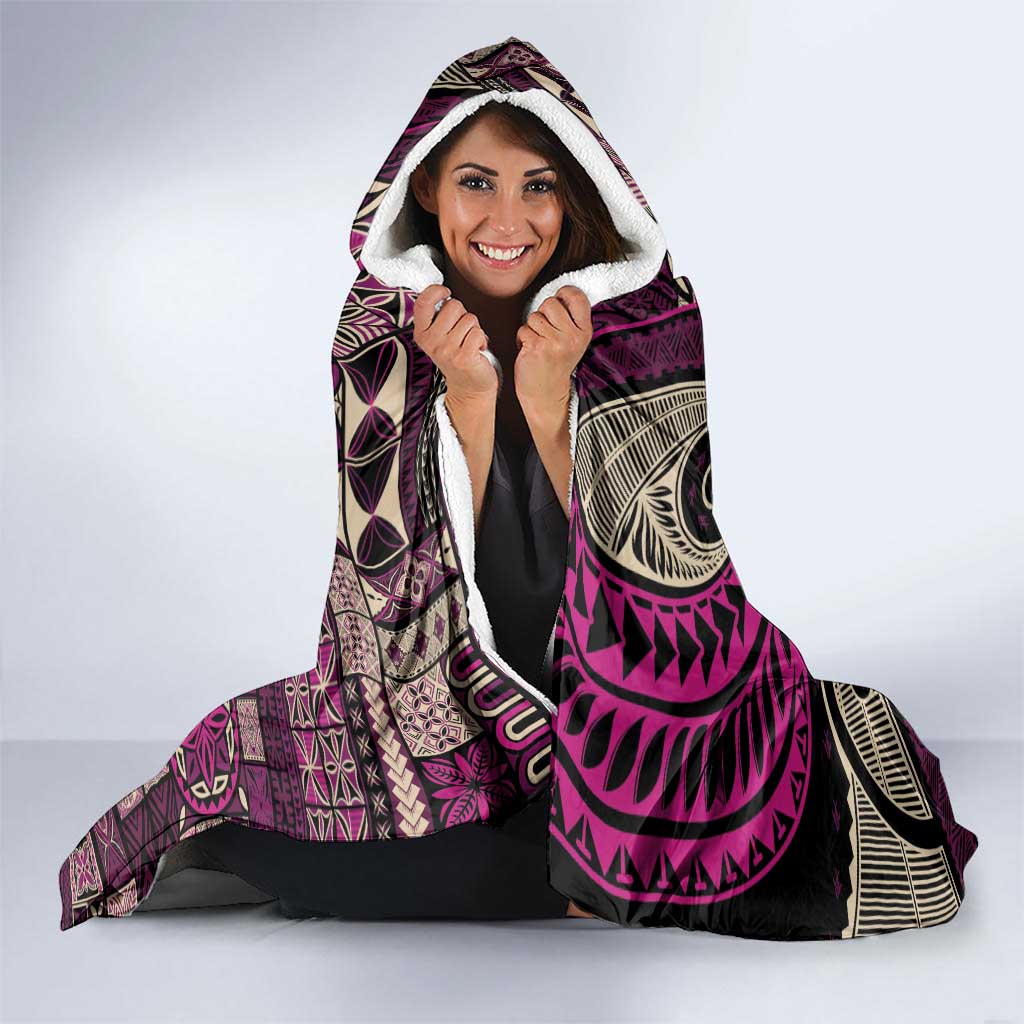 Vintage Samoa Siapo Mamanu Hooded Blanket Pink Samoan Tapa Motif - Polynesian Pride