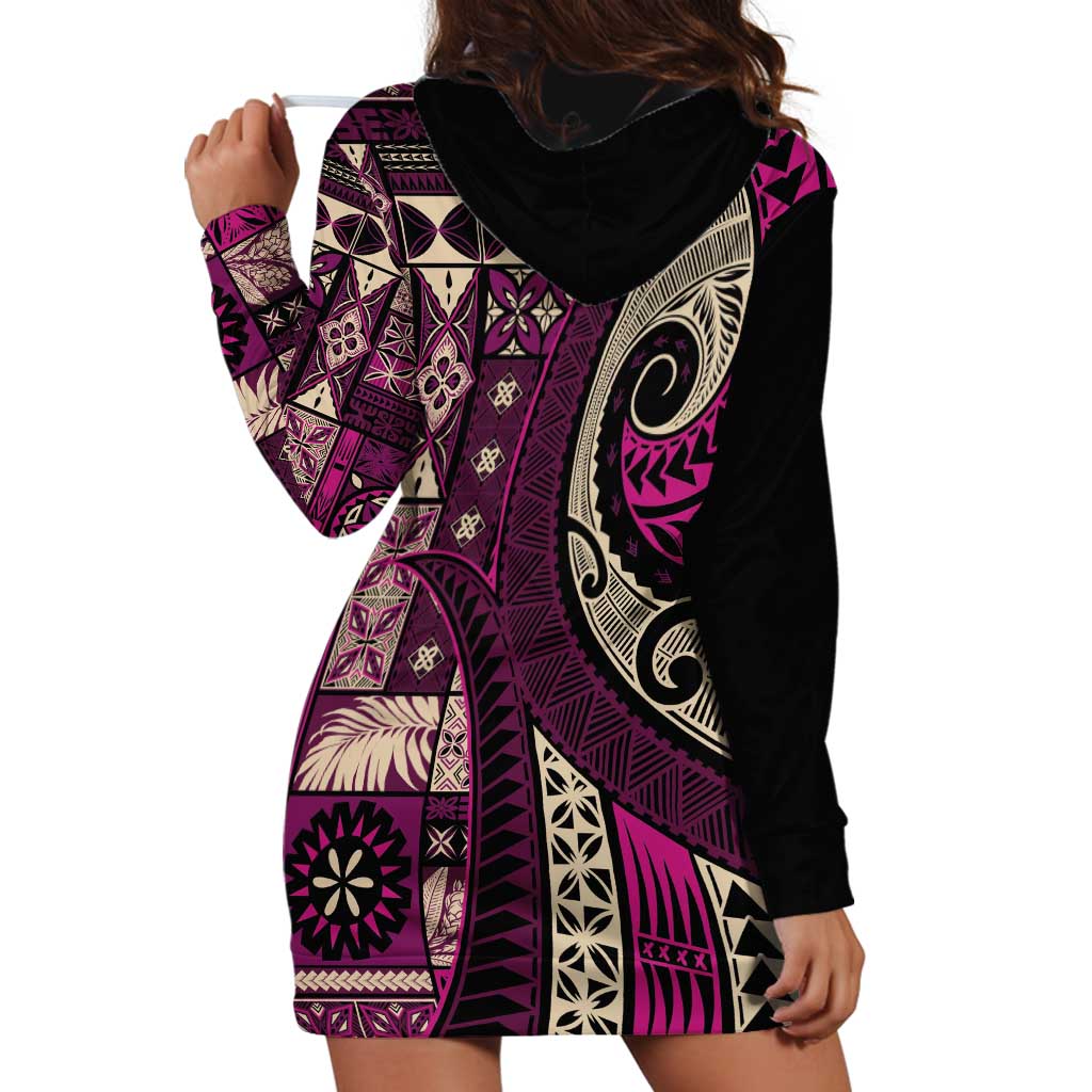 Vintage Samoa Siapo Mamanu Hoodie Dress Pink Samoan Tapa Motif - Polynesian Pride