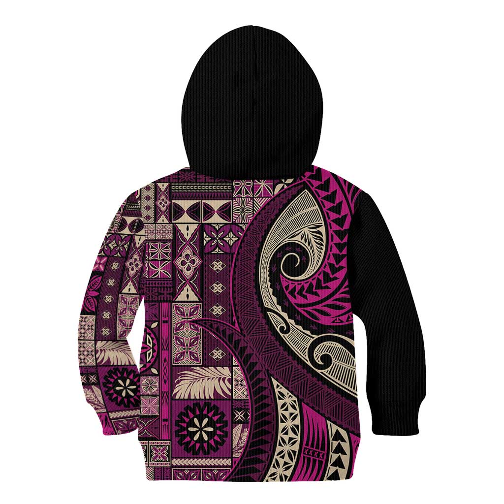 Vintage Samoa Siapo Mamanu Kid Hoodie Pink Samoan Tapa Motif - Polynesian Pride