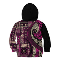 Vintage Samoa Siapo Mamanu Kid Hoodie Pink Samoan Tapa Motif - Polynesian Pride