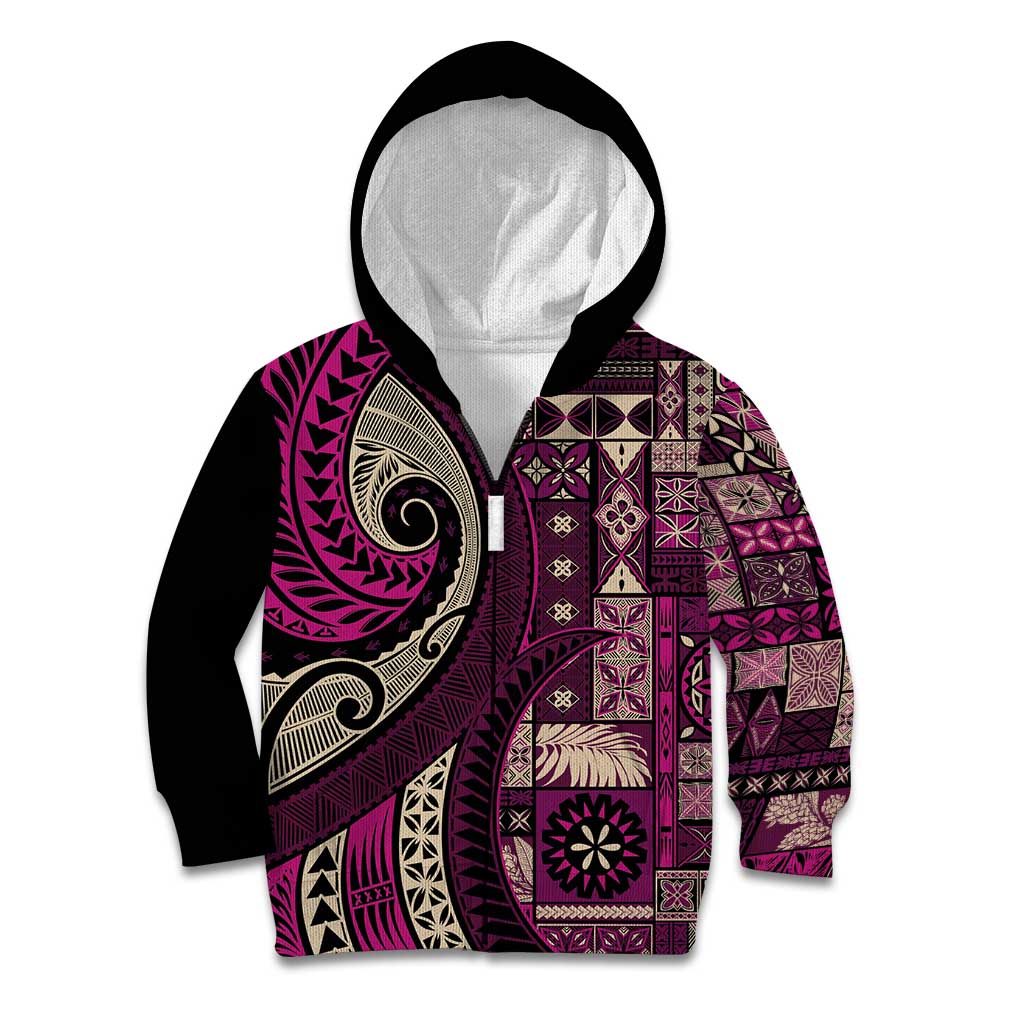 Vintage Samoa Siapo Mamanu Kid Hoodie Pink Samoan Tapa Motif - Polynesian Pride
