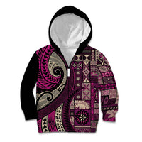 Vintage Samoa Siapo Mamanu Kid Hoodie Pink Samoan Tapa Motif - Polynesian Pride
