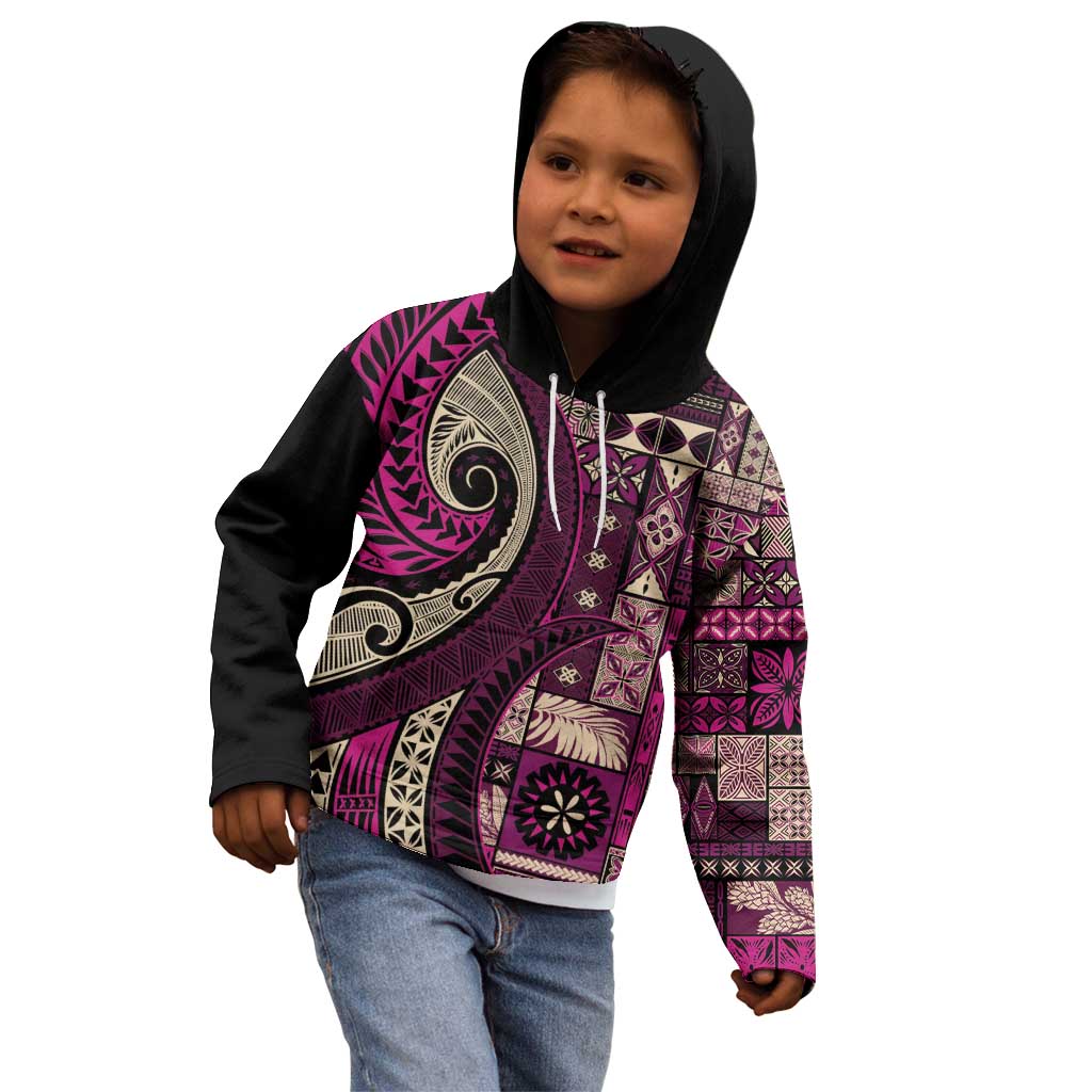 Vintage Samoa Siapo Mamanu Kid Hoodie Pink Samoan Tapa Motif - Polynesian Pride