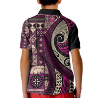 Vintage Samoa Siapo Mamanu Kid Polo Shirt Pink Samoan Tapa Motif - Polynesian Pride