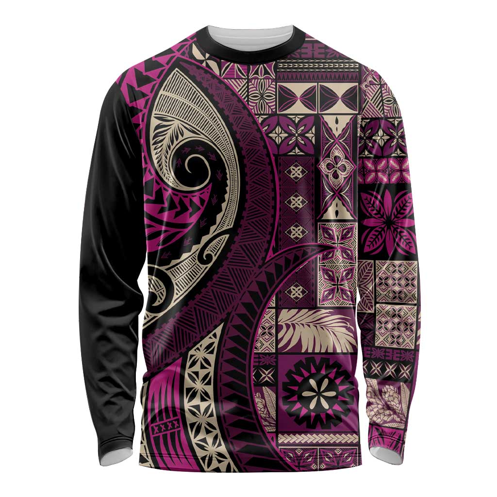 Vintage Samoa Siapo Mamanu Long Sleeve Shirt Pink Samoan Tapa Motif - Polynesian Pride