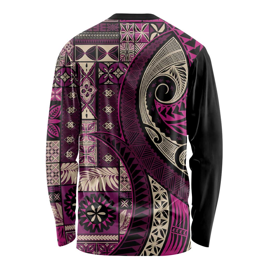 Vintage Samoa Siapo Mamanu Long Sleeve Shirt Pink Samoan Tapa Motif - Polynesian Pride