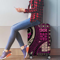 Vintage Samoa Siapo Mamanu Luggage Cover Pink Samoan Tapa Motif - Polynesian Pride