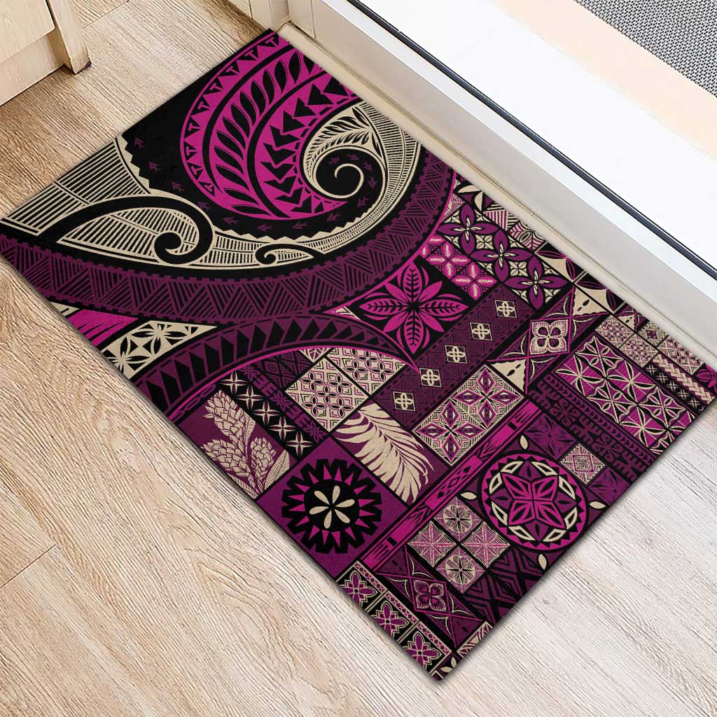 Vintage Samoa Siapo Mamanu Rubber Doormat Pink Samoan Tapa Motif - Polynesian Pride