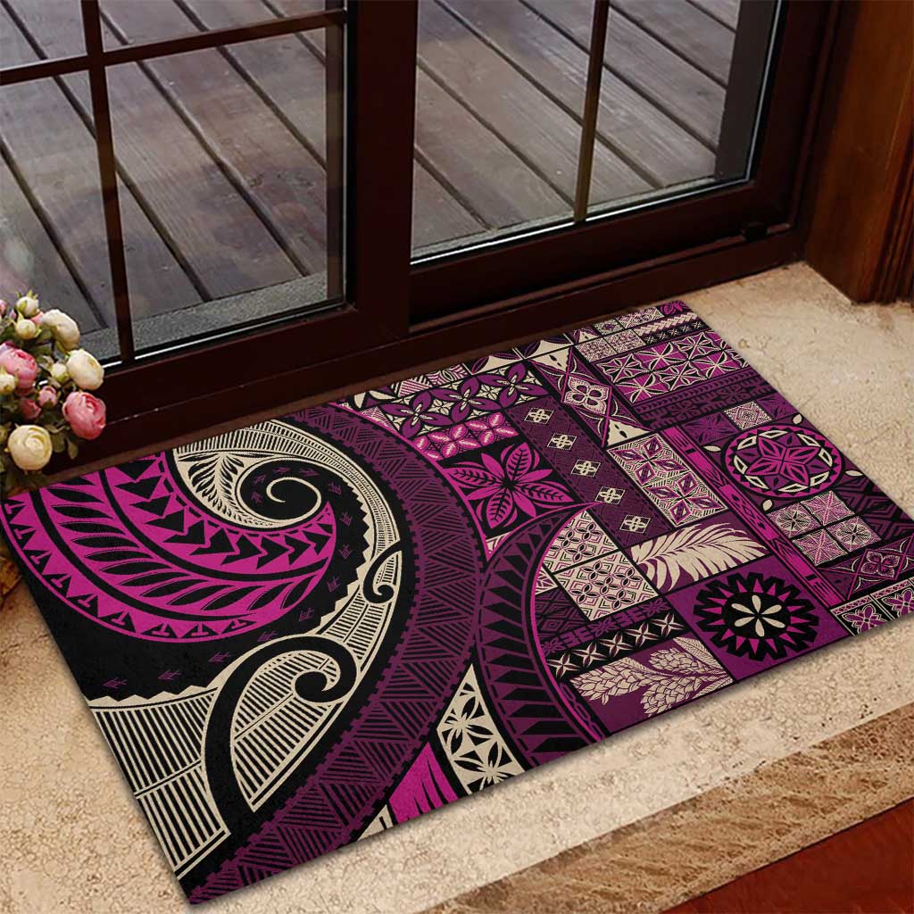 Vintage Samoa Siapo Mamanu Rubber Doormat Pink Samoan Tapa Motif - Polynesian Pride
