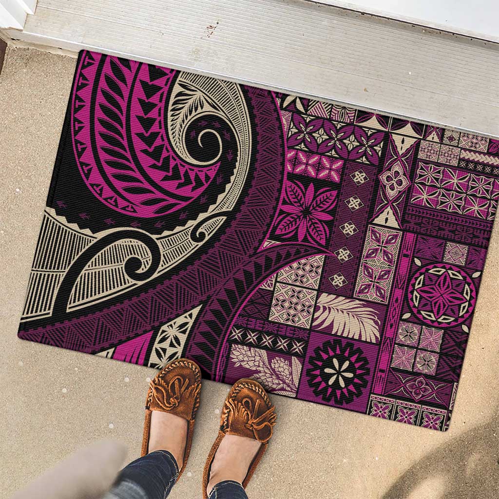 Vintage Samoa Siapo Mamanu Rubber Doormat Pink Samoan Tapa Motif - Polynesian Pride