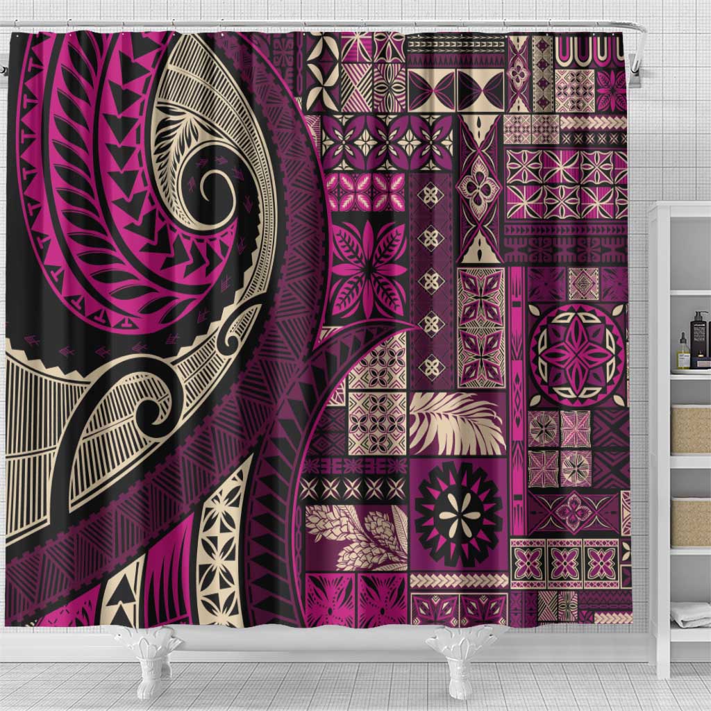 Vintage Samoa Siapo Mamanu Shower Curtain Pink Samoan Tapa Motif - Polynesian Pride