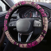 Vintage Samoa Siapo Mamanu Steering Wheel Cover Pink Samoan Tapa Motif - Polynesian Pride