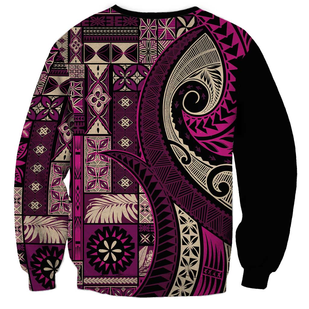Vintage Samoa Siapo Mamanu Sweatshirt Pink Samoan Tapa Motif - Polynesian Pride