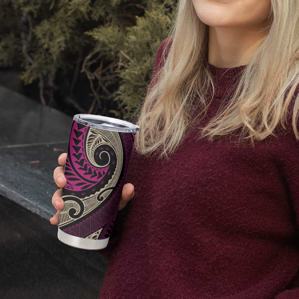 Vintage Samoa Siapo Mamanu Tumbler Cup Pink Samoan Tapa Motif - Polynesian Pride