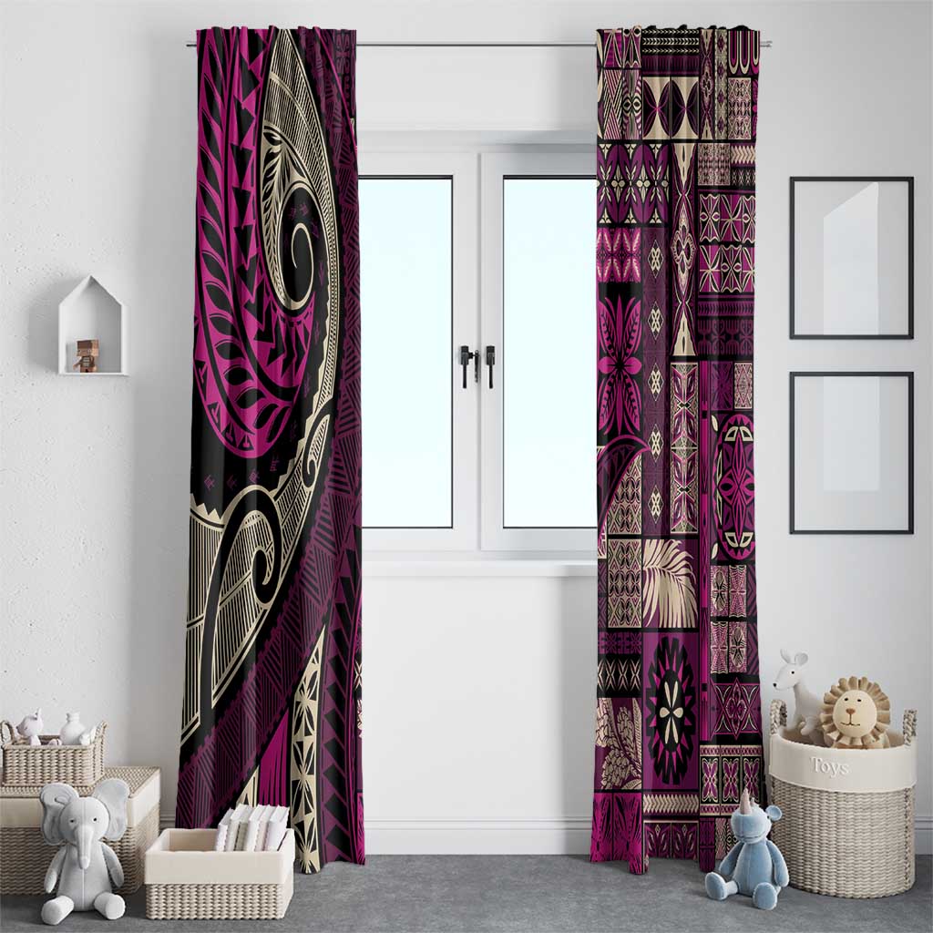 Vintage Samoa Siapo Mamanu Window Curtain Pink Samoan Tapa Motif - Polynesian Pride