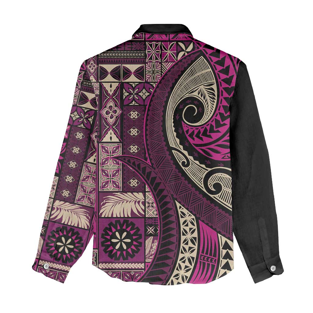 Vintage Samoa Siapo Mamanu Women Casual Shirt Pink Samoan Tapa Motif - Polynesian Pride