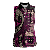 Vintage Samoa Siapo Mamanu Women Sleeveless Polo Shirt Pink Samoan Tapa Motif - Polynesian Pride