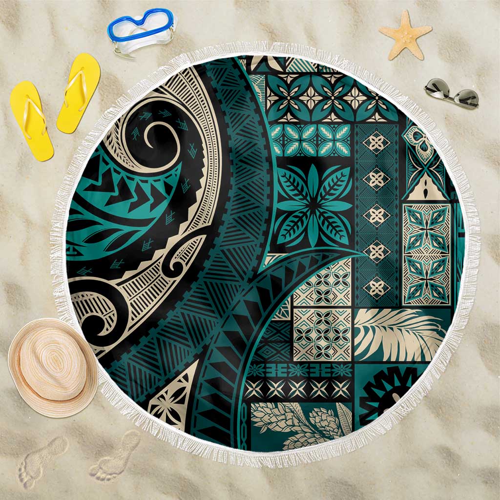 Vintage Samoa Siapo Mamanu Beach Blanket Teal Samoan Tapa Motif - Polynesian Pride