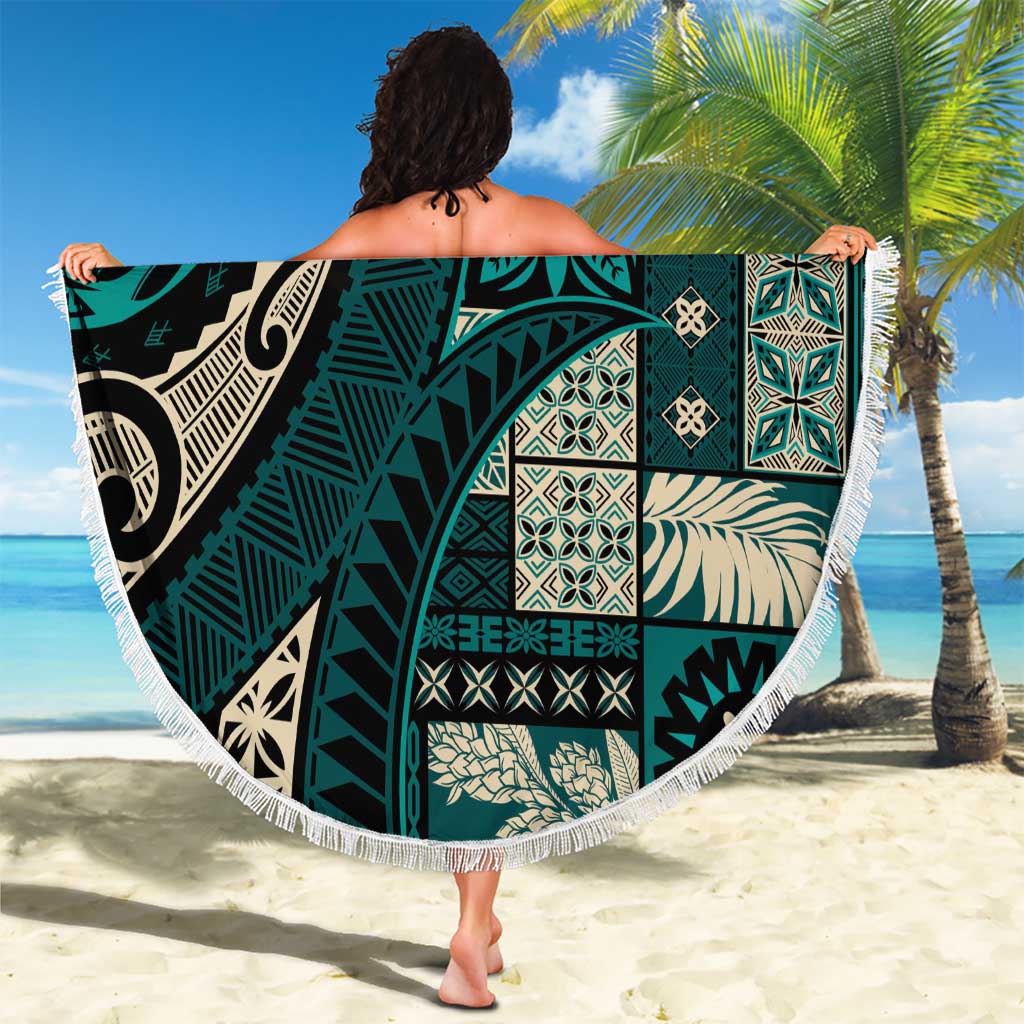 Vintage Samoa Siapo Mamanu Beach Blanket Teal Samoan Tapa Motif - Polynesian Pride