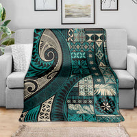 Vintage Samoa Siapo Mamanu Blanket Teal Samoan Tapa Motif - Polynesian Pride