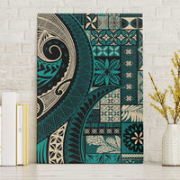 Vintage Samoa Siapo Mamanu Canvas Wall Art Teal Samoan Tapa Motif - Polynesian Pride