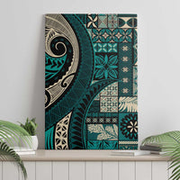 Vintage Samoa Siapo Mamanu Canvas Wall Art Teal Samoan Tapa Motif - Polynesian Pride