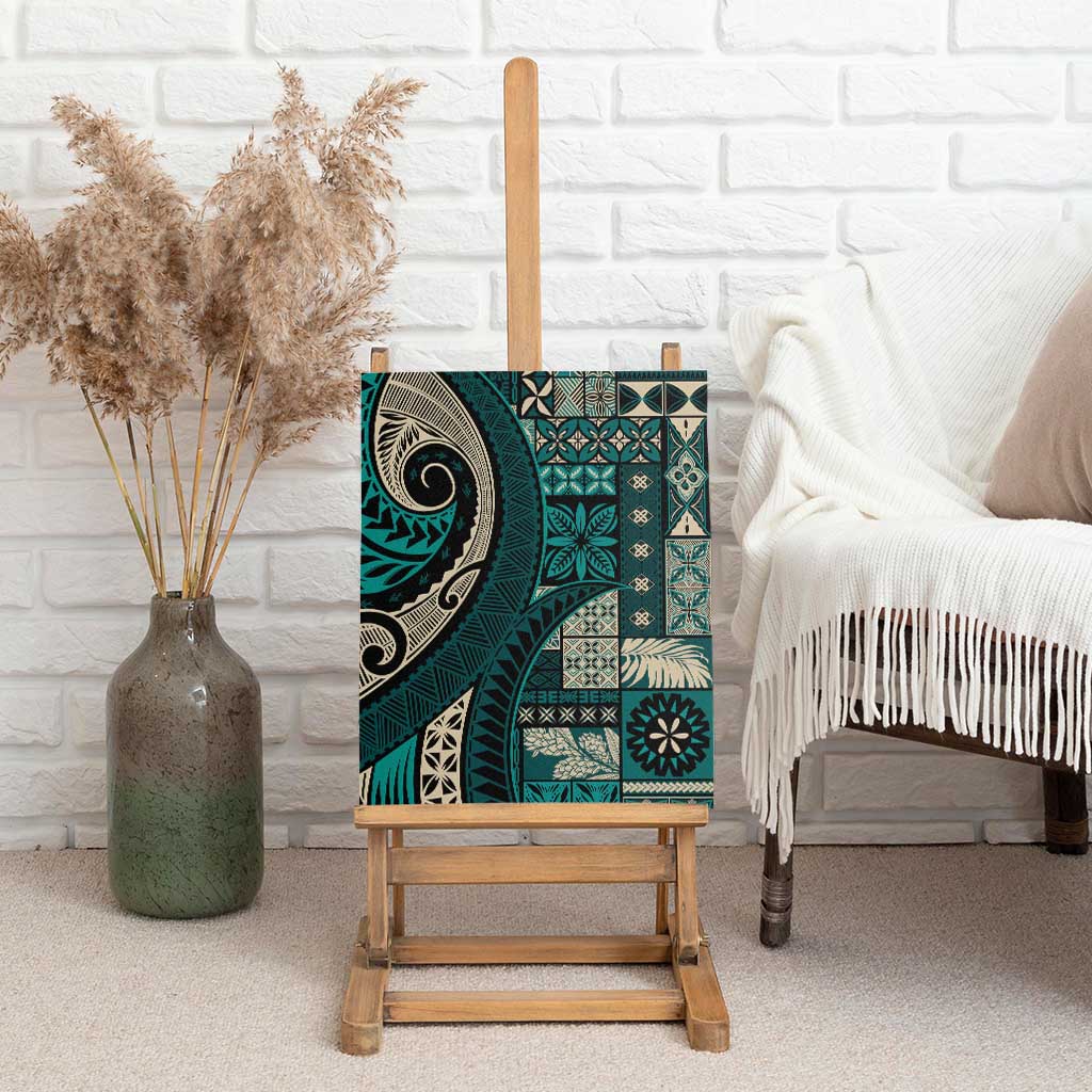 Vintage Samoa Siapo Mamanu Canvas Wall Art Teal Samoan Tapa Motif - Polynesian Pride