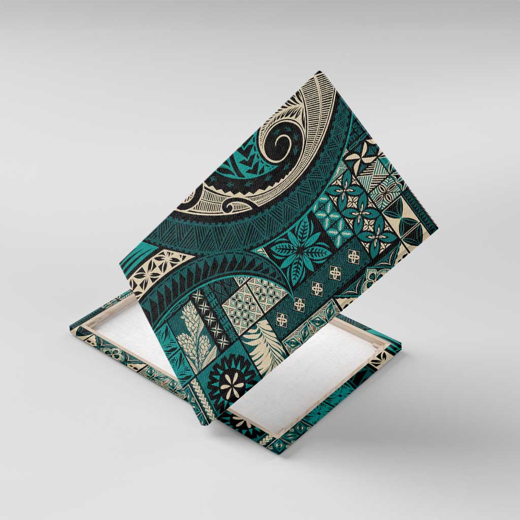 Vintage Samoa Siapo Mamanu Canvas Wall Art Teal Samoan Tapa Motif - Polynesian Pride