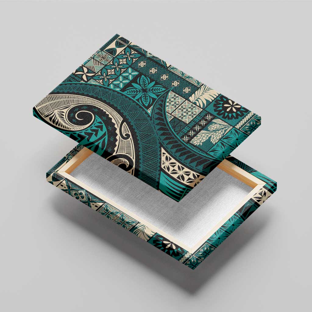 Vintage Samoa Siapo Mamanu Canvas Wall Art Teal Samoan Tapa Motif - Polynesian Pride