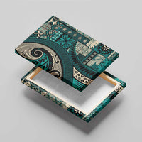 Vintage Samoa Siapo Mamanu Canvas Wall Art Teal Samoan Tapa Motif - Polynesian Pride