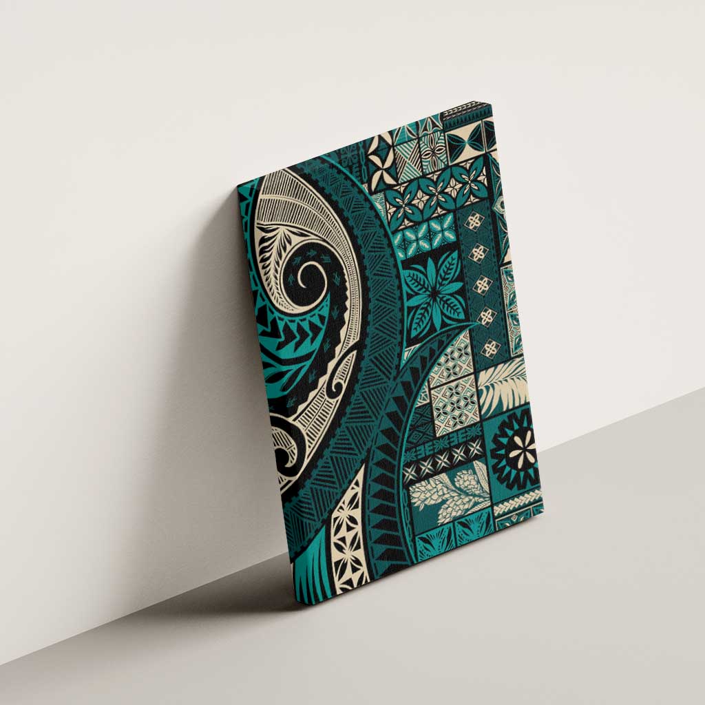 Vintage Samoa Siapo Mamanu Canvas Wall Art Teal Samoan Tapa Motif - Polynesian Pride