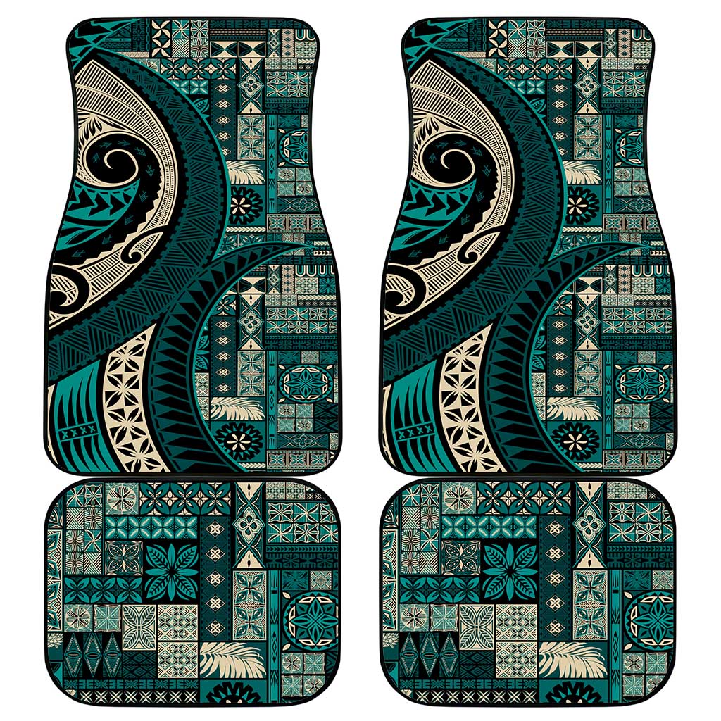Vintage Samoa Siapo Mamanu Car Mats Teal Samoan Tapa Motif - Polynesian Pride