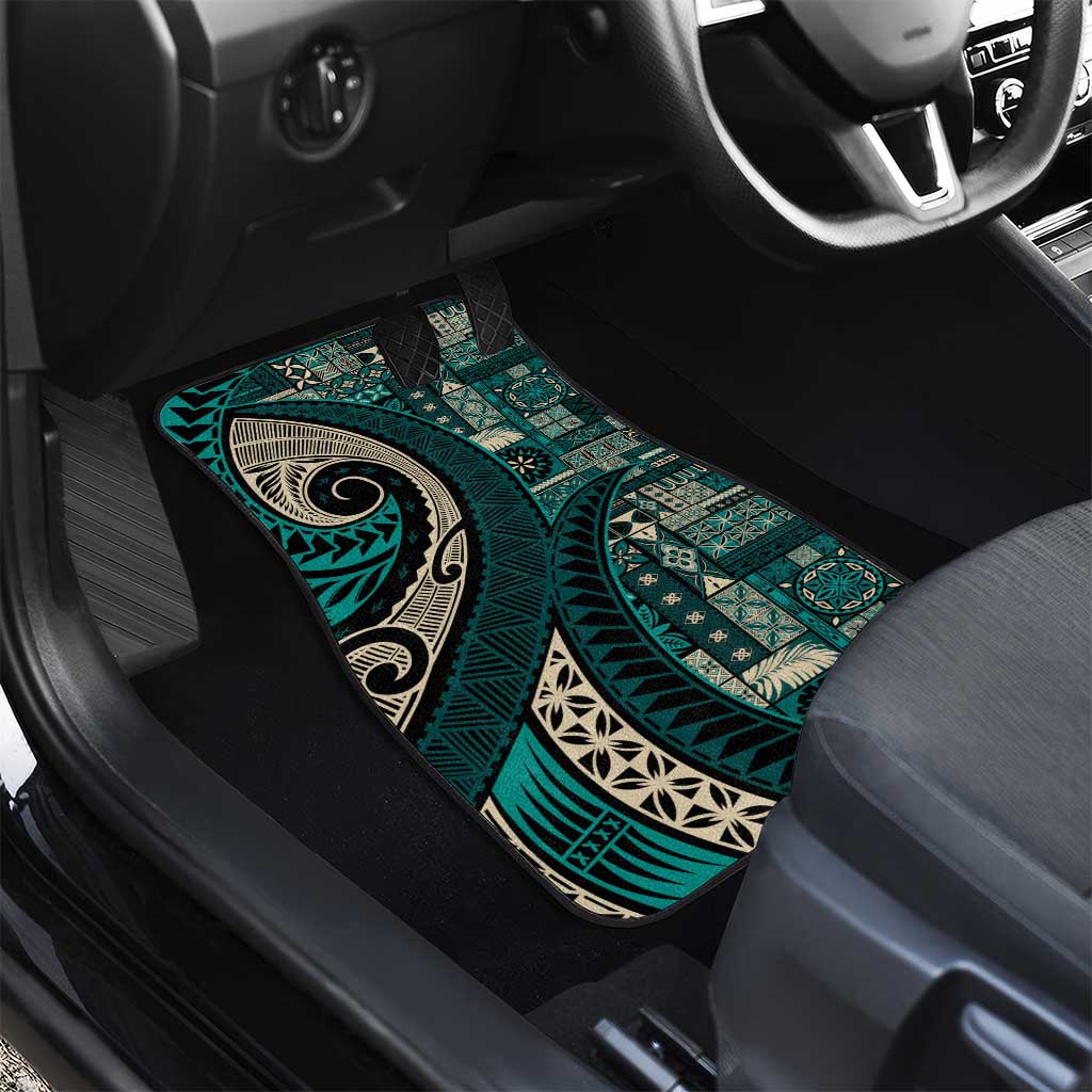 Vintage Samoa Siapo Mamanu Car Mats Teal Samoan Tapa Motif - Polynesian Pride