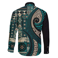 Vintage Samoa Siapo Mamanu Family Matching Short Sleeve Bodycon Dress and Hawaiian Shirt Teal Samoan Tapa Motif - Polynesian Pride