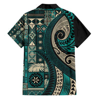 Vintage Samoa Siapo Mamanu Family Matching Summer Maxi Dress and Hawaiian Shirt Teal Samoan Tapa Motif - Polynesian Pride