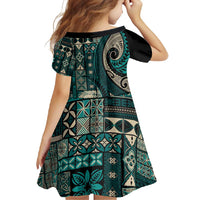 Vintage Samoa Siapo Mamanu Family Matching Tank Maxi Dress and Hawaiian Shirt Teal Samoan Tapa Motif - Polynesian Pride