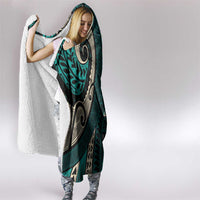 Vintage Samoa Siapo Mamanu Hooded Blanket Teal Samoan Tapa Motif - Polynesian Pride