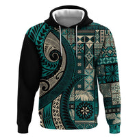 Vintage Samoa Siapo Mamanu Hoodie Teal Samoan Tapa Motif - Polynesian Pride