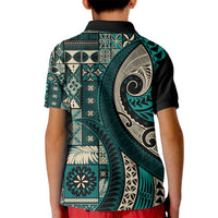 Vintage Samoa Siapo Mamanu Kid Polo Shirt Teal Samoan Tapa Motif - Polynesian Pride