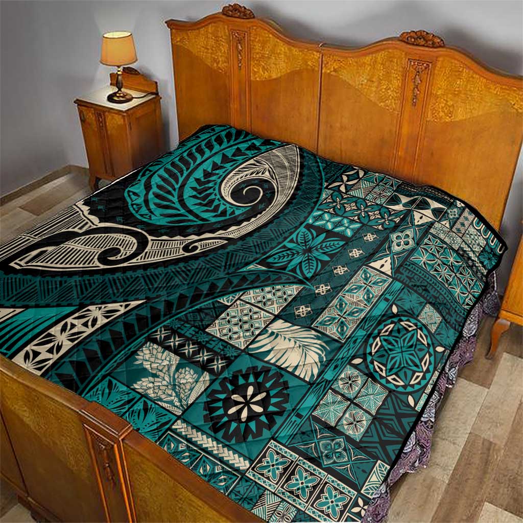 Vintage Samoa Siapo Mamanu Quilt Teal Samoan Tapa Motif - Polynesian Pride