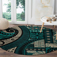 Vintage Samoa Siapo Mamanu Round Carpet Teal Samoan Tapa Motif - Polynesian Pride