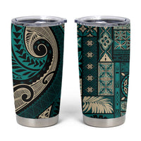 Vintage Samoa Siapo Mamanu Tumbler Cup Teal Samoan Tapa Motif - Polynesian Pride