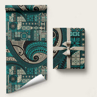 Vintage Samoa Siapo Mamanu Wrapping Paper Teal Samoan Tapa Motif - Polynesian Pride