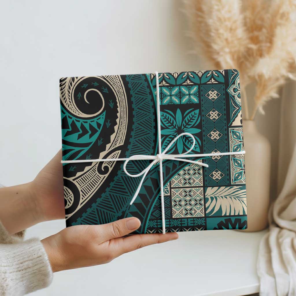 Vintage Samoa Siapo Mamanu Wrapping Paper Teal Samoan Tapa Motif - Polynesian Pride