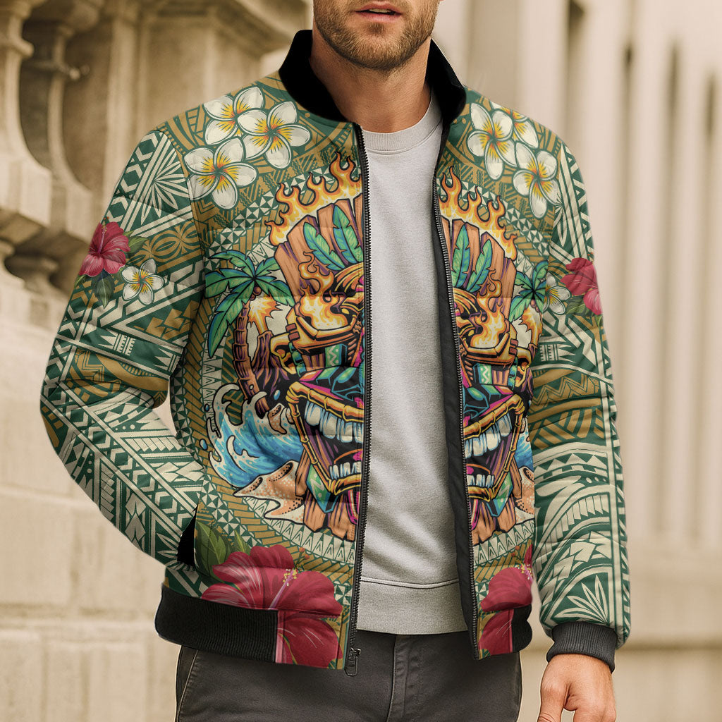 Hawaii Tiki Mask Personalized Bomber Puffer Jacket Mele Kalikimaka i Iulai!