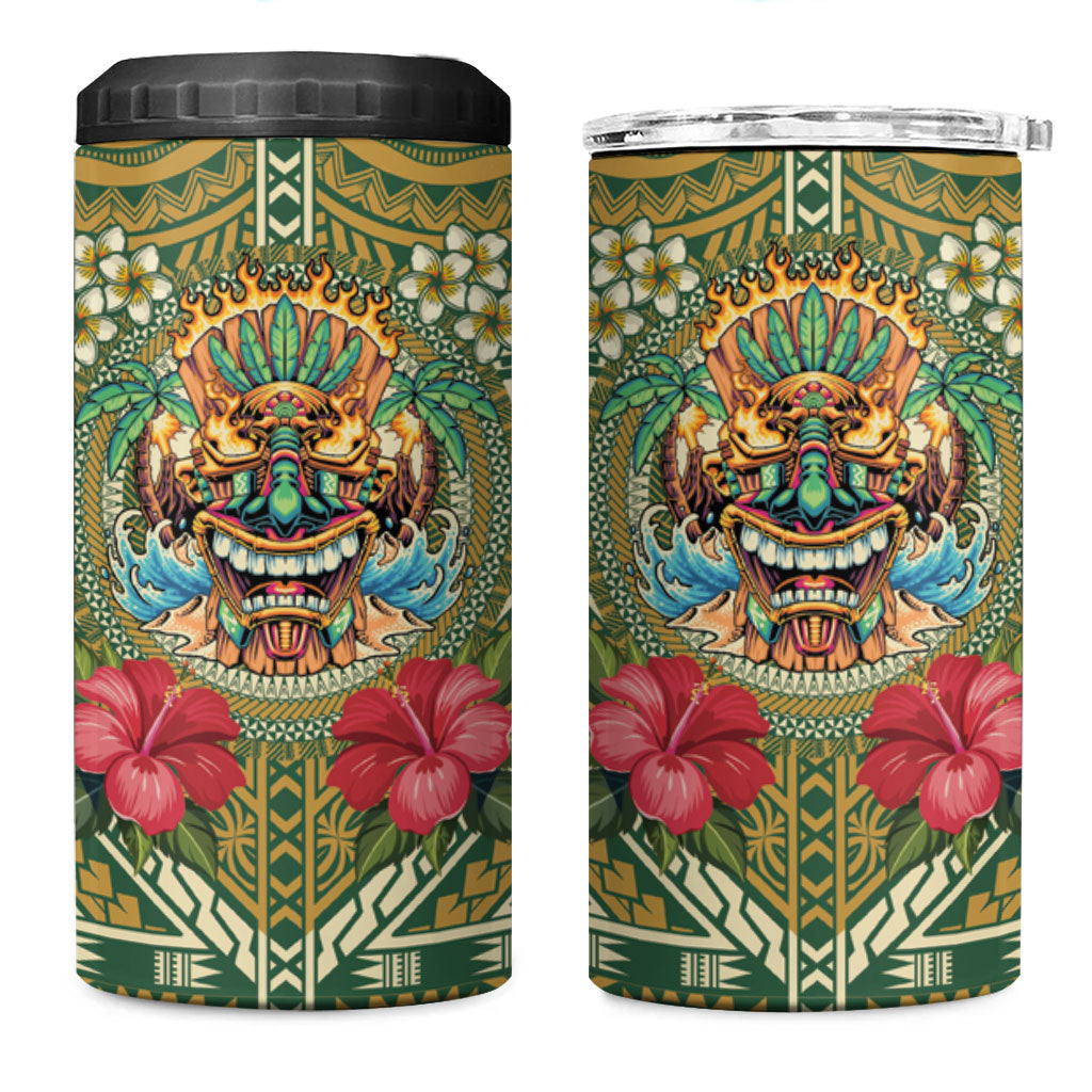 Hawaii Tiki Mask Personalized 4 in 1 Can Cooler Tumbler Mele Kalikimaka i Iulai!
